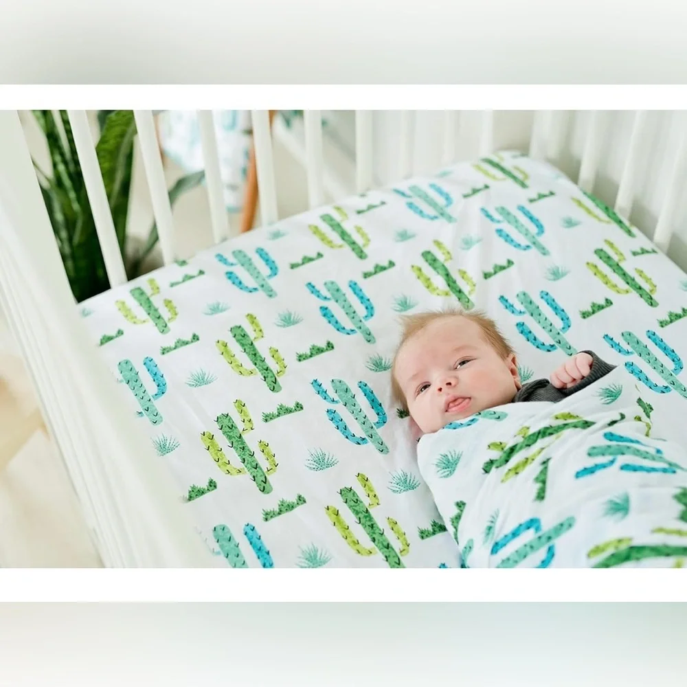 Addison Belle Cactus Pattern Fitted Sheet - Green and Blue